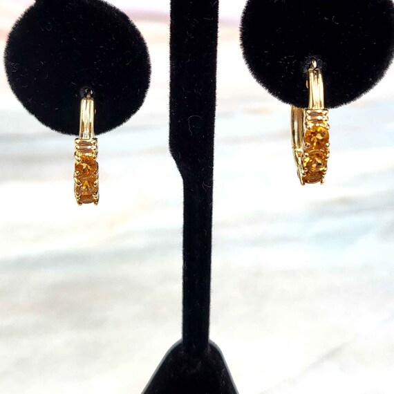 14K Yellow Gold Citrine Mini Hoops Earrings - image 2