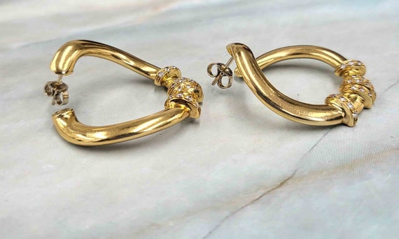 18K Vintage Italian Diamond Hoop Earrings - image 6