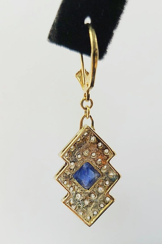 Vintage 9K Gold Sapphire Sugar loaf Diamond Dangl… - image 7