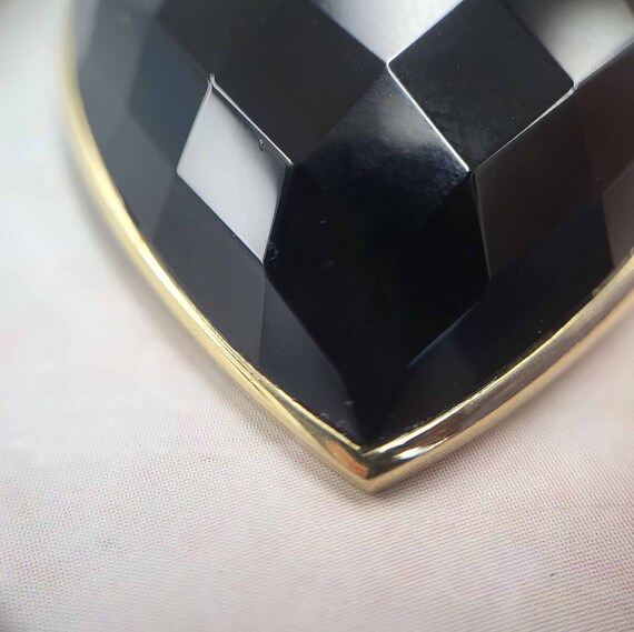 10K Gold Bezel Set Black Faceted Stone Heart And … - image 5
