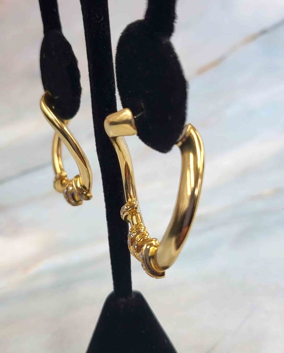 18K Vintage Italian Diamond Hoop Earrings - image 7