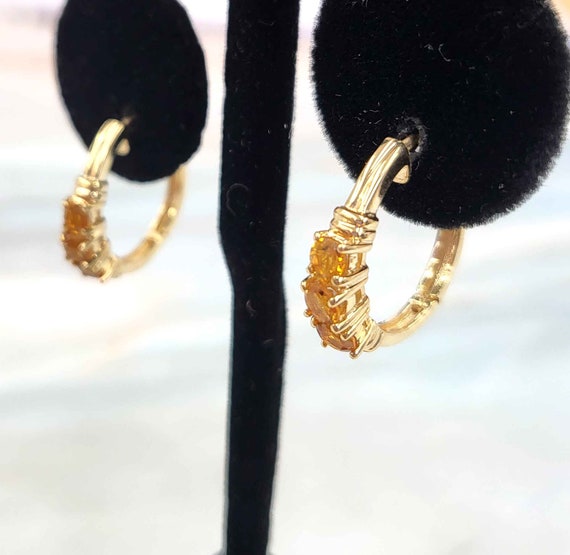 14K Yellow Gold Citrine Mini Hoops Earrings - image 6