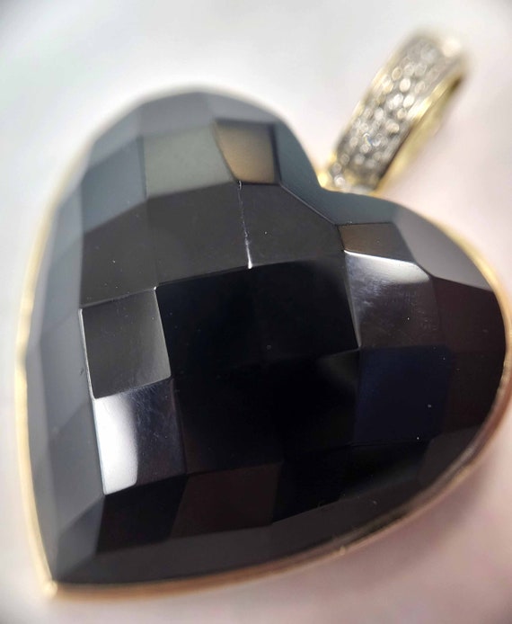 10K Gold Bezel Set Black Faceted Stone Heart And … - image 6