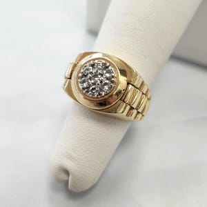 Anello presidenziale in oro giallo 14 carati con diamanti e stile Rolex