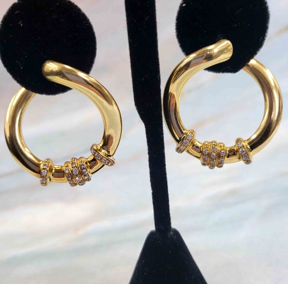 18K Vintage Italian Diamond Hoop Earrings - image 1