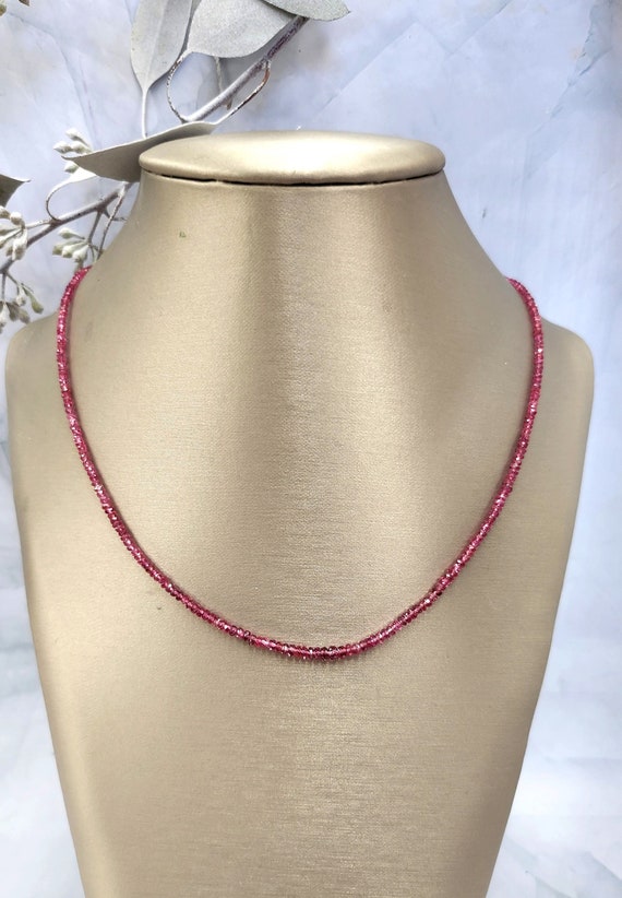 18K Gold Faceted Natural Red Ruby Bead Necklace