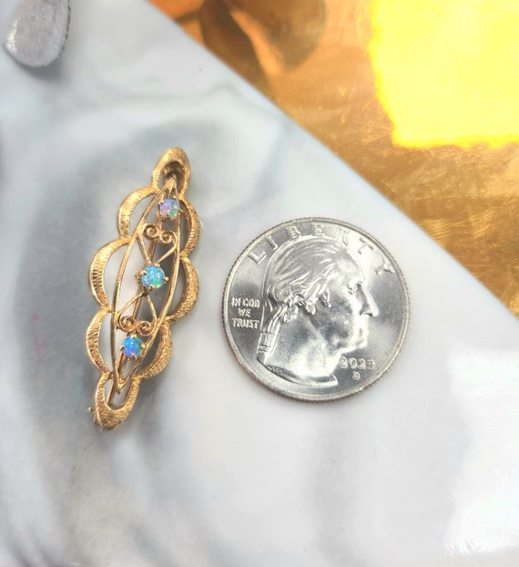 Vintage 14K Yellow Gold Opal Gemstone Brooch Pin - image 5