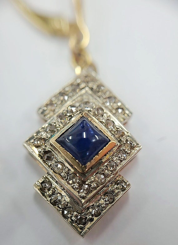 Vintage 9K Gold Sapphire Sugar loaf Diamond Dangl… - image 5