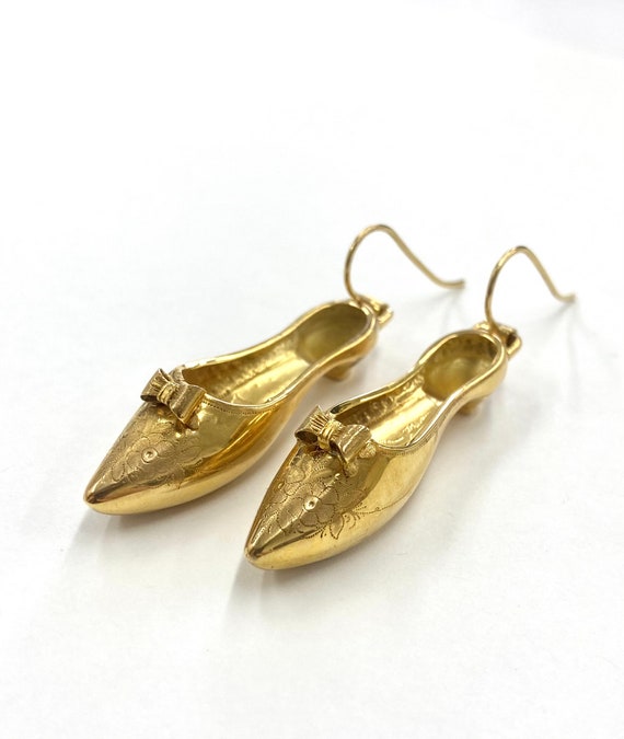 Estate 18K YG Victorian Gold Slipper Earrings