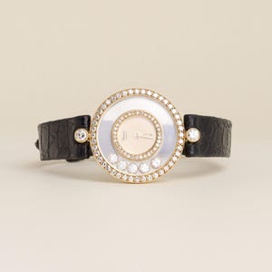 Vintage 1980s Chopard Happy Diamonds 18k Gold Diamond Bezel Watch