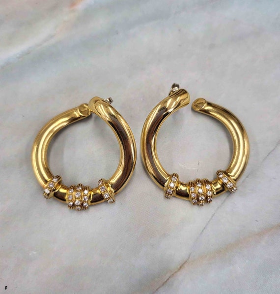 18K Vintage Italian Diamond Hoop Earrings - image 2