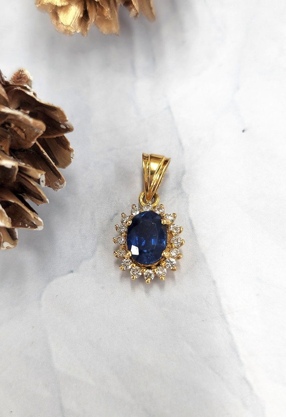 Classic Mini 18K Gold Blue Sapphire Oval and Diamo