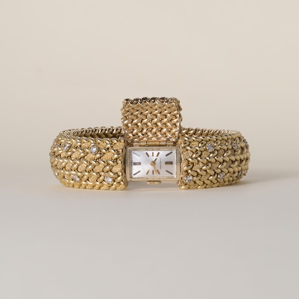 Vintage Concord Hidden Watch 1 Carat Diamonds 14k Flexible Woven Gold  Bracelet
