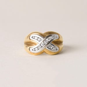 Vintage X Diamond Channel Set Wide Band Ring 14k Yellow Gold