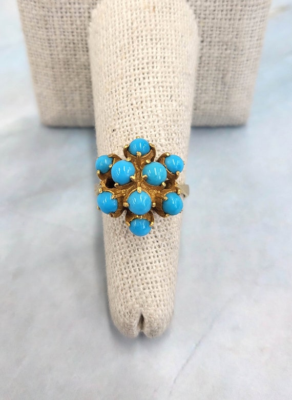 Vintage 18K Yellow Gold Persian Turquoise Cluster 