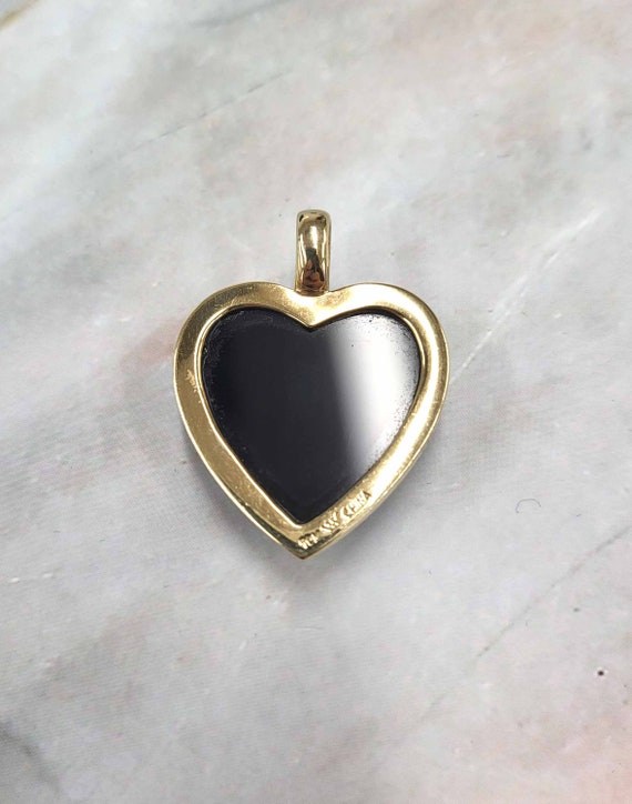 10K Gold Bezel Set Black Faceted Stone Heart And … - image 4