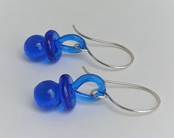 Blue pacifier earrings,Unique present,Silver 925 and acrylic,90's earrings,Gender neutral jewelry,Adult pacifier,Lolita earrings,Boy lolita