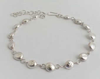 Collar 'Pebbles',Collar de plata maciza,Plata de ley 925,Hecho en Amsterdam,Holanda,Collar de género neutro,Joyería orgánica,Regalos únicos