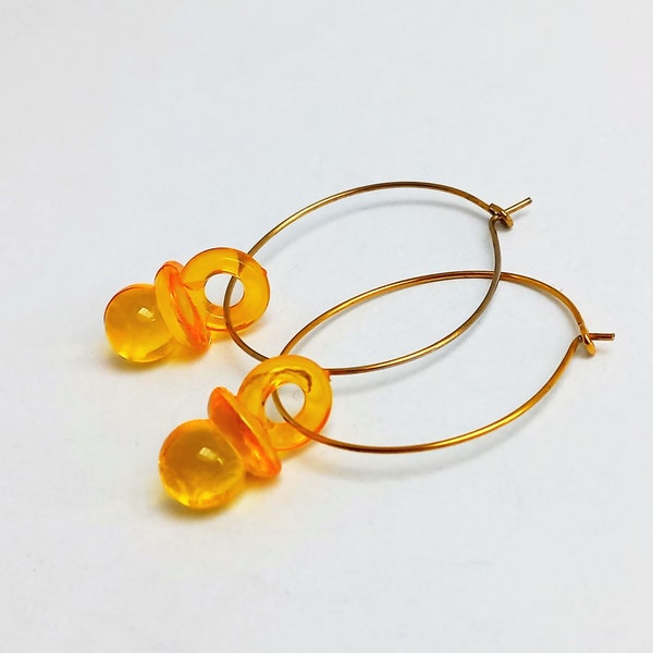 Pacifier earrings,Orange jewelry,Gender neutral,90's earrings,Gift for him/her,Special present,Made in Amsterdam,Dutch jewelry,Happy house