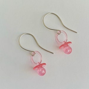 Pink pacifier earrings,Large silver earhook/acrylic pacifier,Lolita earrings,90&#39;s earrings,Unisex jewelry,Happy house,Handmade,Cute earrings