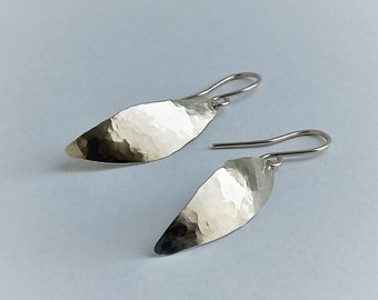 Earrings with silver leaves,Hammered earrings,Sterling silver,Artisan earrings,Handcrafted earrings,Gift for her,,Uique XMAS