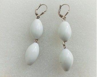 Statement earrings,Silver and white porcelain,Special gift for mom,For him and her,Summer jewelry,Dangly earrings,Gender neutral jewelry.