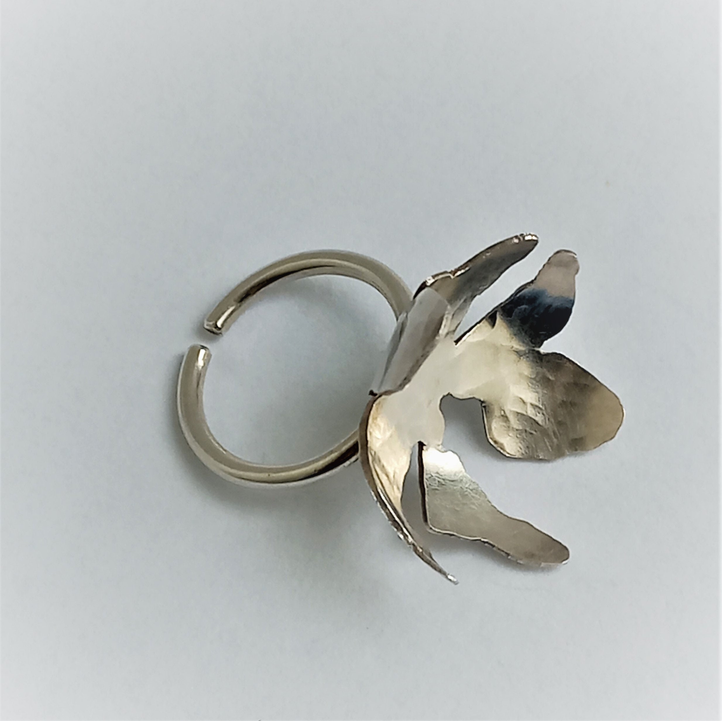 Flower Ring STERLING SILVER 925 Floral Exclusive Design Long  Sterling Silver Artisan Hand Forged Flower Adjustable Ring main image 1