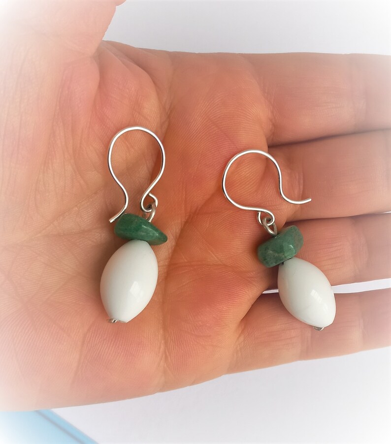 Boucles d'oreilles avec porcelaine et agate verte,Argent et agate,Bijoux en porcelaine,Genre neutre,Cadeau unique,Cadeau spécial pour un être cher/une mère image 6