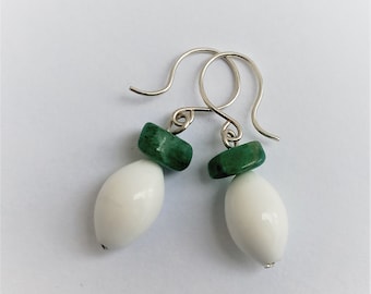 Earrings with porcelain and green agate,Silver and agate,Porcelain jewelry,Gender neutral,Unique gift,Special present for loved one/mother