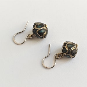 Earrings &#39;Marlene&#39;,Silver earrings with brass and agate ornaments,Handmade,Victorian jewelry,Made in Holland,Antique agate,Marlene Dietrich