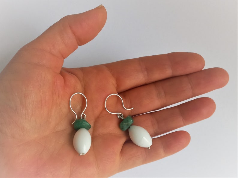 Boucles d'oreilles avec porcelaine et agate verte,Argent et agate,Bijoux en porcelaine,Genre neutre,Cadeau unique,Cadeau spécial pour un être cher/une mère image 7