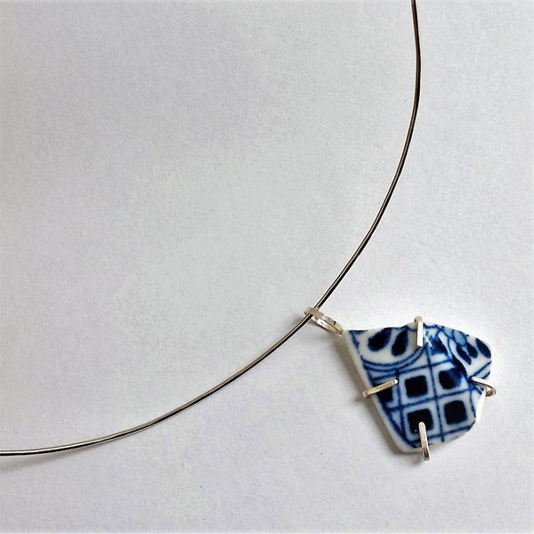 Delftware necklace,Silver choker,Porcelain pendant,Gift for her,Unique gift for mom,Made in Holland,Dutch jewelry,Special handmade present