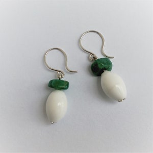 Boucles d'oreilles avec porcelaine et agate verte,Argent et agate,Bijoux en porcelaine,Genre neutre,Cadeau unique,Cadeau spécial pour un être cher/une mère image 2