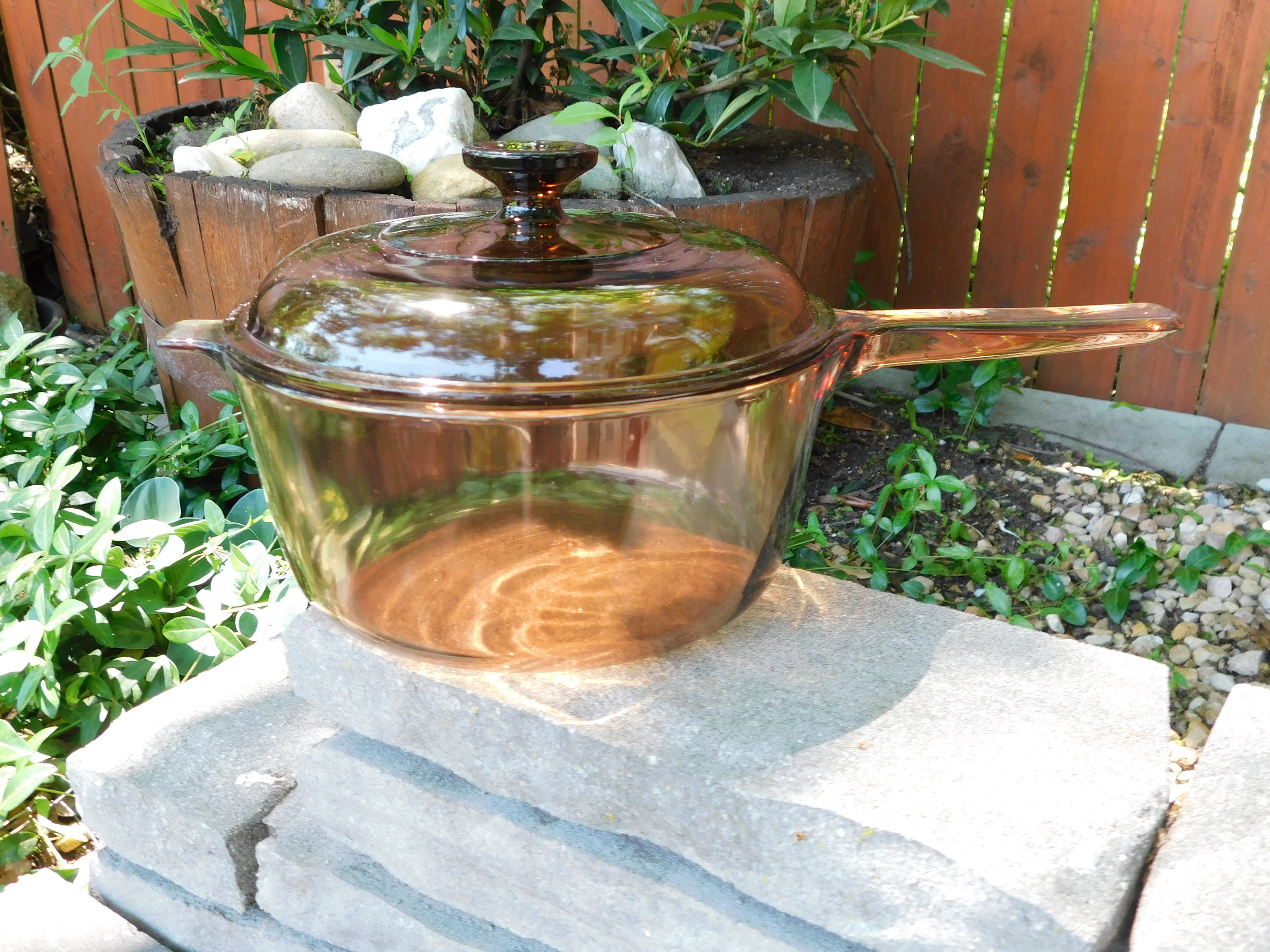 Vintage Vision Corning Ware 10-Piece Amber Glass Cookware Pots Pans Skillet  Lids