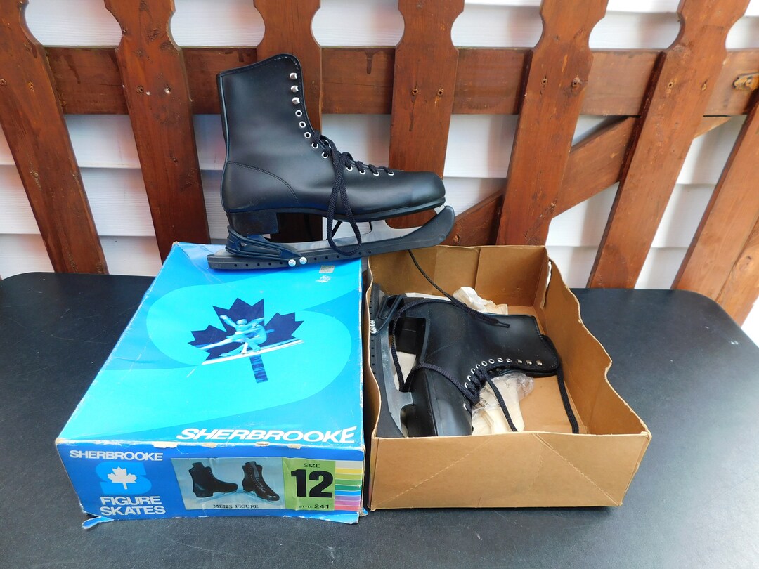 Vintage Mens Ice Skates Sherbrooke Black Figure Skates Size 12 Etsy
