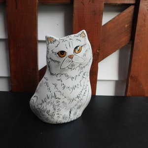 Cats By Nina Lyman Ceramic Hand Painted Cat Vase White Gold Eyes Planter