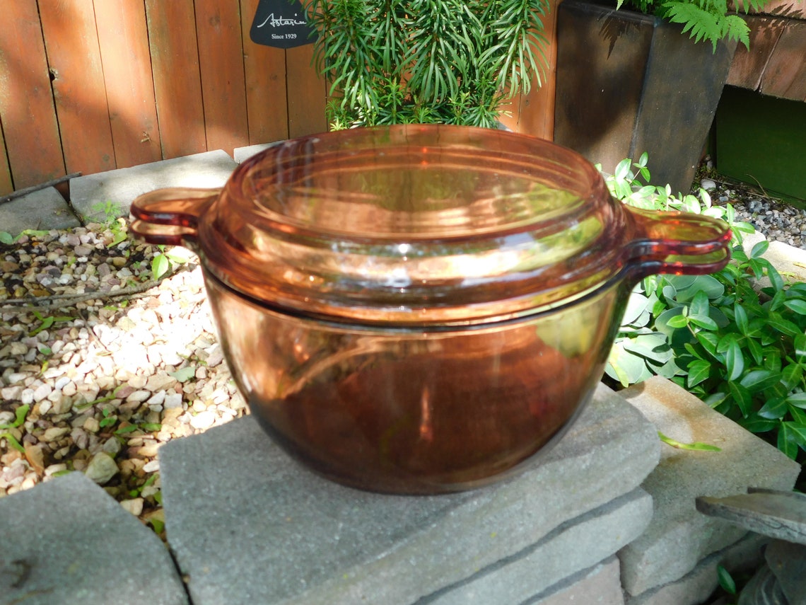 Corning Visions Amber Glass Dutch Oven Pot Cookware w/Flat Lid Etsy