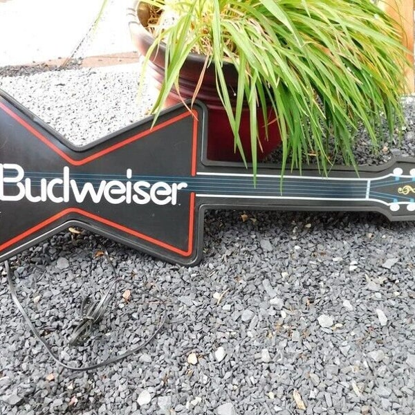 Vintage Budweiser Bowtie Guitar Lighted Beer Sign Man Cave Bar Decor