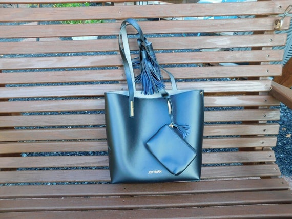 JOY IMAN Tassel Chic Leather Handbag Purse With Fabric Insert Black USED Once Etsy Canada
