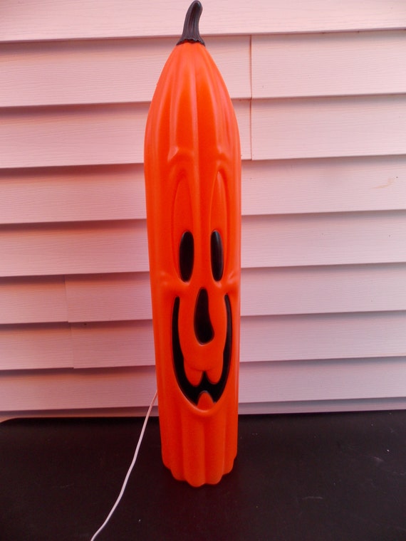 Vintage General Foam Tall Skinny Pumpkin Halloween Lighted Blow Mold Yard Decor 36" Tall
