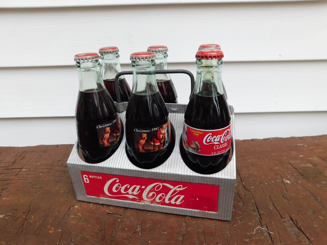 Coca Cola Coke 1997 Christmas Bottles W/metal Bottle Carrier | Etsy UK