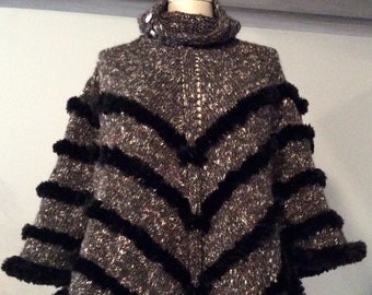 Poncho Knitting Pattern: Faux Fur Capelet, Quick Knit Shawl (PDF Pattern)