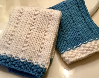 WASHCLOTH KNITTING PATTERN, easy beginner knit pattern, knit dishcloths, organic cotton spa facecloth, knits for bath, hostess gift idea