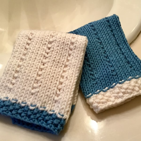 WASHCLOTH KNITTING PATTERN, easy beginner knit pattern, knit dishcloths, organic cotton spa facecloth, knits for bath, hostess gift idea