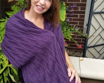 Cable Knit Shawl Pattern: Easy Merino Blanket Scarf (PDF Pattern)