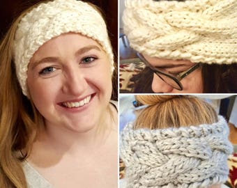 HEADBAND KNITTING PATTERN, quick knit cable headband gift, easy beginner ear warmer for child or adult, chunky cable headwrap, diy pattern