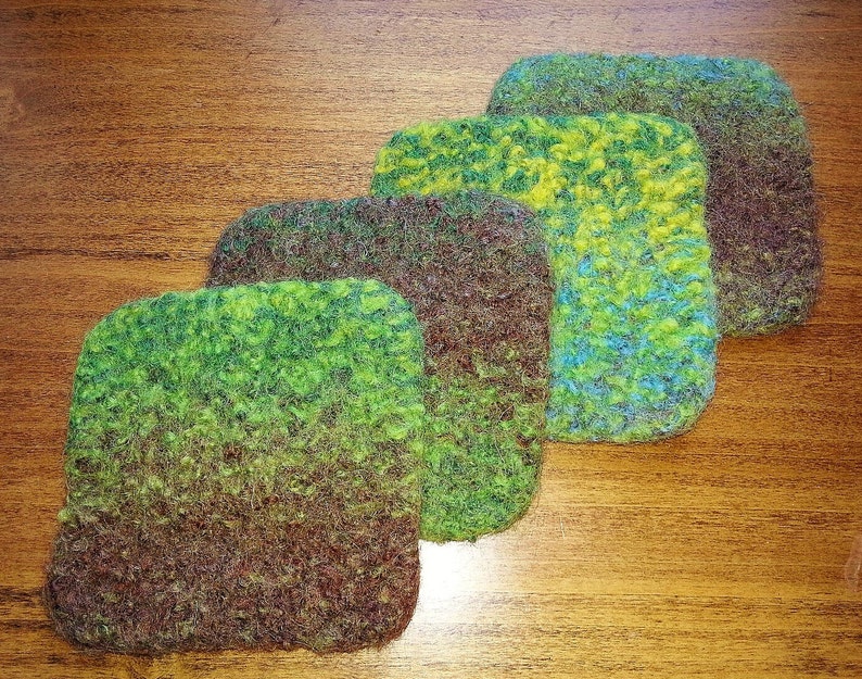 FELTED COASTER PATTERN, beginner knitting pattern, wool trivet, quick knit hostess gift, absorbent square wool coasters, table protector image 6