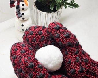 Hand Knit Thrummed Wool Mittens: Newfoundland Insulated Red Gloves