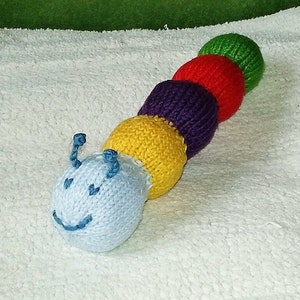 CATERPILLAR RATTLE PATTERN, easy knitting pattern, organic cotton knit baby toy, waldorf inspired inchworm pattern, toddler toy, knit gifts