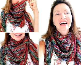 SHAWL KNITTING PATTERN, quick knit beginner triangle scarf, asymmetrical lace scarf pattern, fingering weight yarn wrap, gift for her or him
